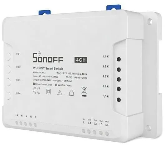 WiFi spínač Sonoff 4CH R3, pre ovládanie okien, dverí, vrát, pripojenie: WiFi 2,4 GHz, kom