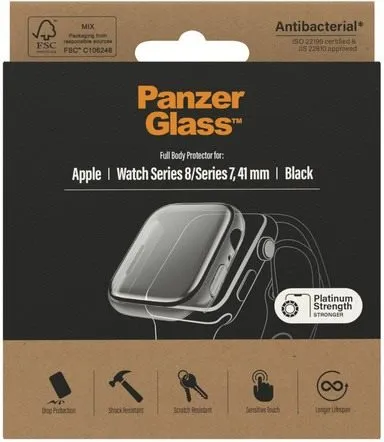 Ochranný kryt na hodinky PanzerGlass Full Protection Apple Watch 7/8 41mm (čierny rámček)