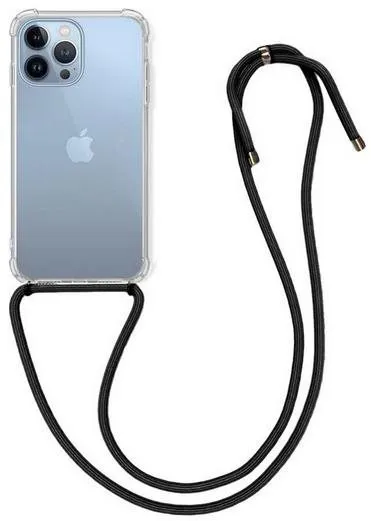 Kryt na mobil TopQ iPhone 13 Pro Max silikón s čiernou šnúrkou priehľadný 67295