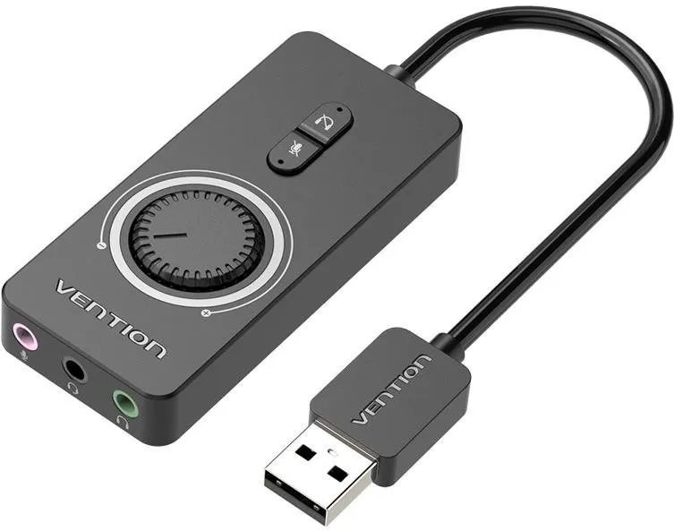 Externá zvuková karta Vention USB 2.0 External Stereo Sound Adapter with Volume Control 0.15 Black ABS Type