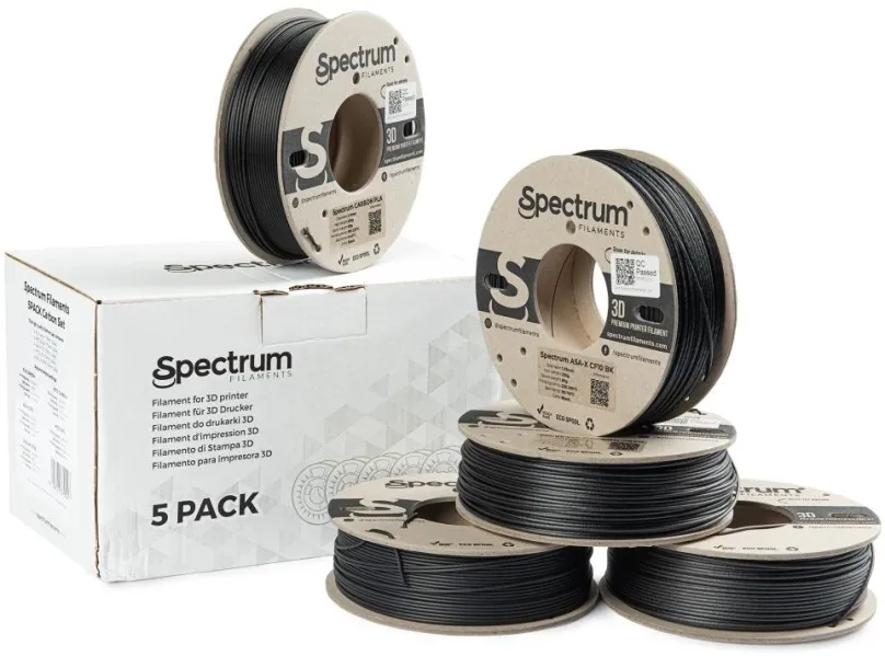 Filament Filament Spectrum PLA Carbon Set 1.75mm Black 5x 0.25kg, materiál PLA flexibilný,