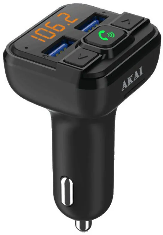 FM Transmitter AKAI FMT-20BT, do auta s USB, Bluetooth a čítačkou pamäťových kariet, displ