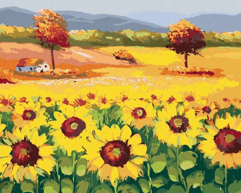 Maľovanie podľa čísel Prekrásne pole plné slnečníc, 80x100 cm, vypnuté plátno na rám