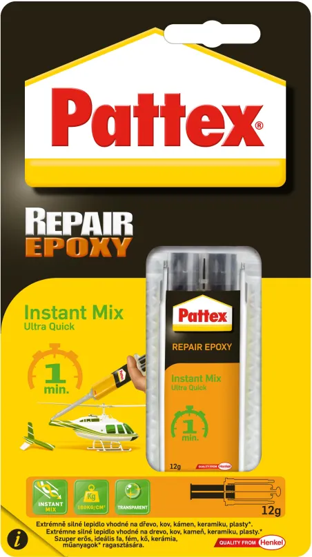 Dvojzložkové lepidlo PATTEX Repair Epoxy Ultra Quick, epoxidové lepidlo 1 min 12 g