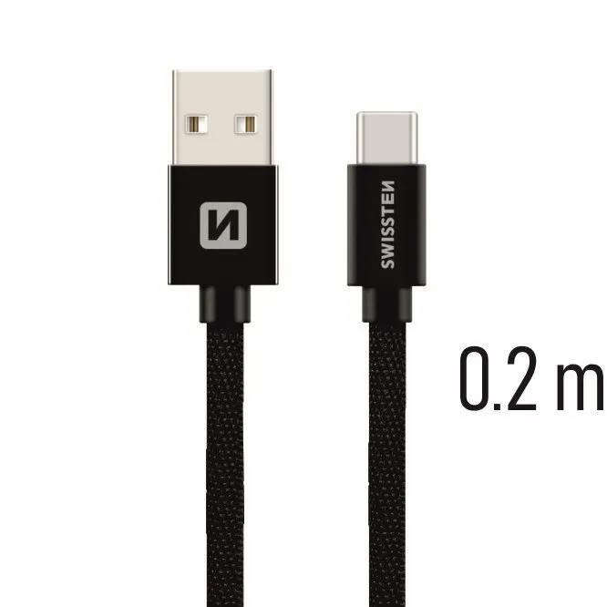 Dátový kábel Swissten textilný dátový kábel USB-C 0.2m čierny