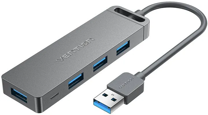 USB Hub Vention 4-Port USB 3.0 Hub With Power Supply 0.15M Gray (Metal appearance), pripoj
