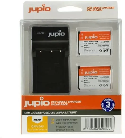 Batéria pre fotoaparát Jupio 2ks batérií EN-EL19 - 700 mAh a nabíjačky pre Nikon