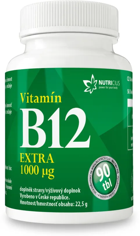 Vitamín B12 NUTRICIUS Vitamín B12 EXTRA 1000mcg tbl.90, – obsahuje vitamín B12, ktorý je d