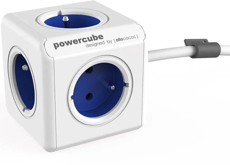 Zásuvka PowerCube Extended modrá, – 5 výstupov, detská poistka, uzemnenie, 1,5m kábel, mon