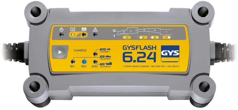 Nabíjačka autobatérií GYS Gysflash 6.24, 6/12/24 V, 15-170 Ah, 6/12 V 6 A, 24 V 4 A