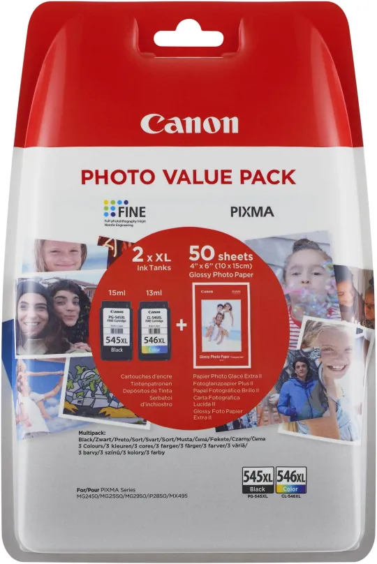 Cartridge Canon PG-545XL + CL-546XL + fotopapier GP-501 Multipack