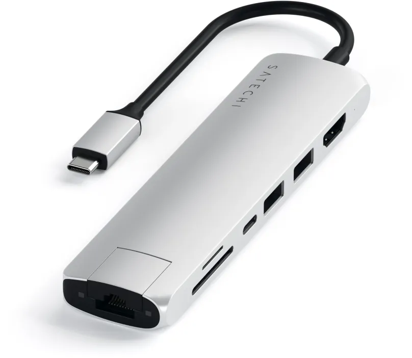 Replikátor portov Satechi Aluminium Type-C Slim Multiport (1x HDMI 4K, 2x USB-A, 1x SD, 1x Ethernet) - Silver