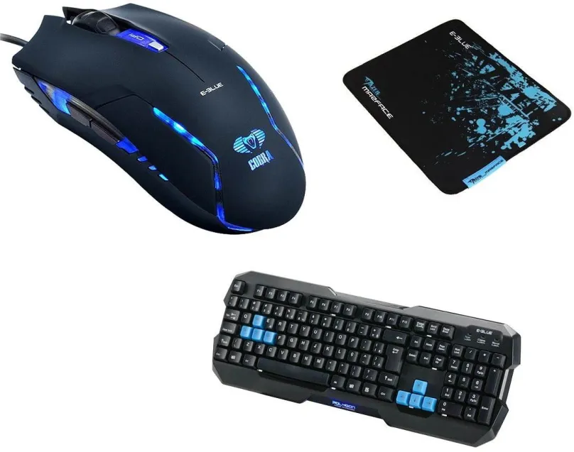 Set klávesnice a myši E-BLUE Polygon - Cobra II + Mazer Marface S - US, drôtový, anglická