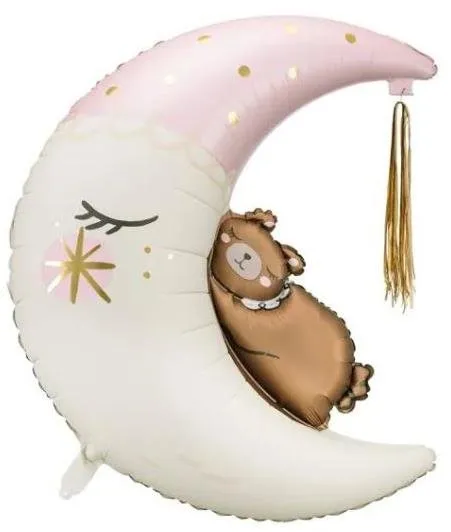 Balóniky Balónik fóliový medvedík na mesiaci - ružový - baby shower - tehotenský večierok - 98 cm