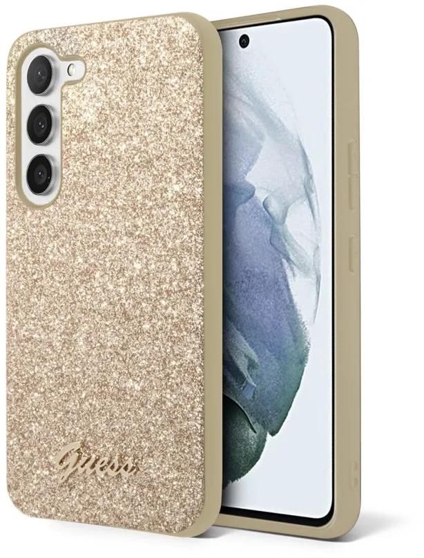 Kryt pre mobil Guess PC/TPU Glitter Flakes Metal Logo Zadný Kryt pre Samsung Galaxy S23 Gold
