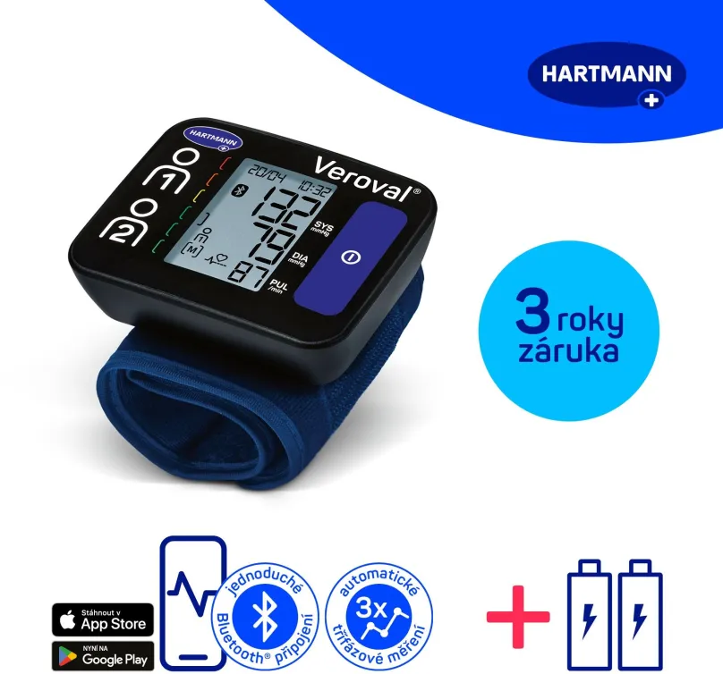 Tlakomer HARTMANN Veroval Compact + Connect zápästné, Bluetooth pripojenie, 3 roky záruka