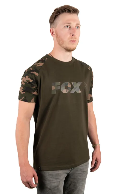 FOX Tričko Raglan Khaki/Camo Sleeve T-Shirt L