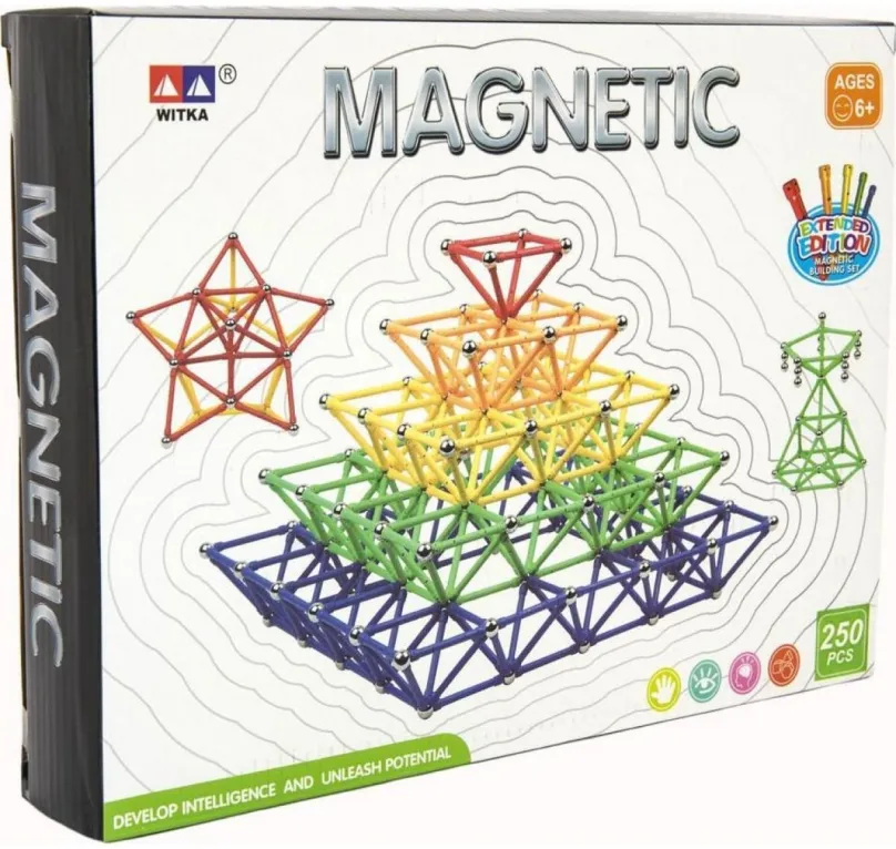 Stavebnica Magnetická stavebnica 250 ks plast/kov v krabici 31x23x5cm