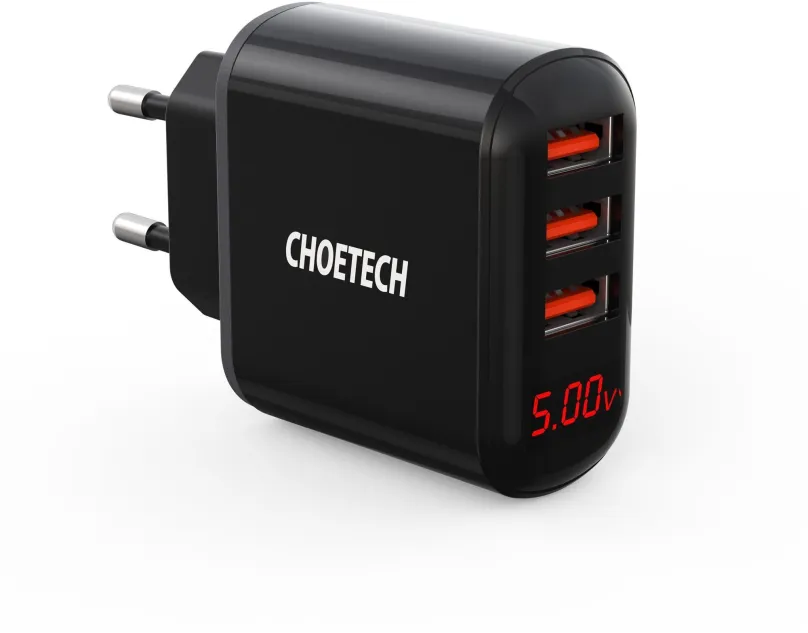 Nabíjačka do siete Choetech 5V/3.4A 3x USB-A Digital Display Wall Charger