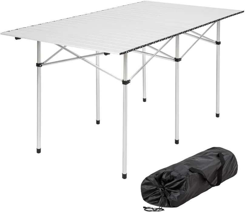 Kempingový stôl Kempingový stolík hliníkový skladací 140 x 70 x 70 cm sivý