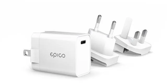 Nabíjačka do siete Epico 20W sieťová nabíjačka s vymeniteľnou zástrčkou (EU, UK) - biela