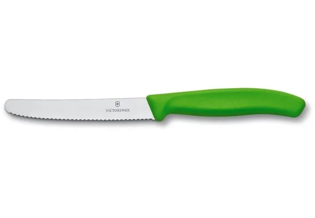 Kuchynský nôž Victorinox nôž na paradajky s vlnkovaným ostrím 11 cm zelený