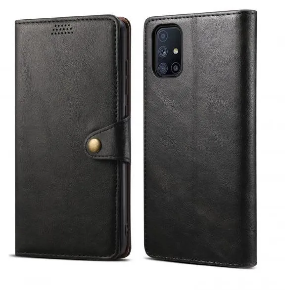 Puzdro na mobil Lenu Leather pre Samsung Galaxy M51, čierne