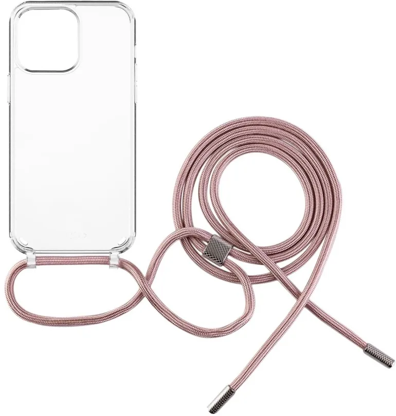 Kryt na mobil FIXED Pure Neck AntiUV s ružovou šnúrkou na krk pre Apple iPhone 14 Pro Max