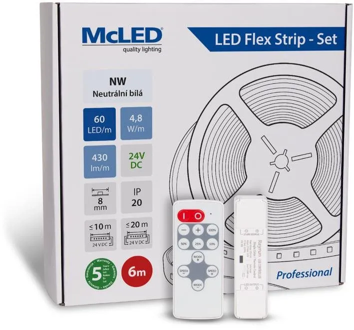 LED pásik McLED Set LED pásik 6 ms ovládačom, NW, 4,8 W/m