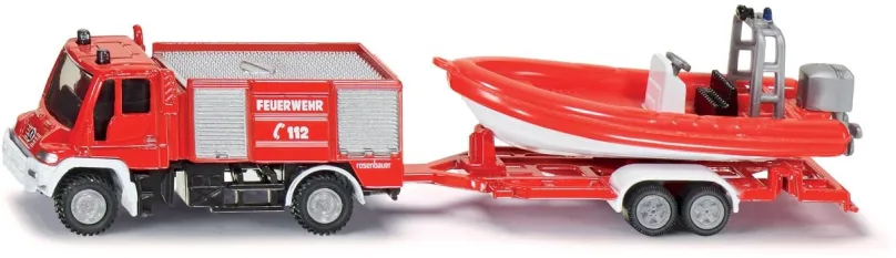 Kovový model Siku Blister - Požiarne vozidlo Unimog s člnom