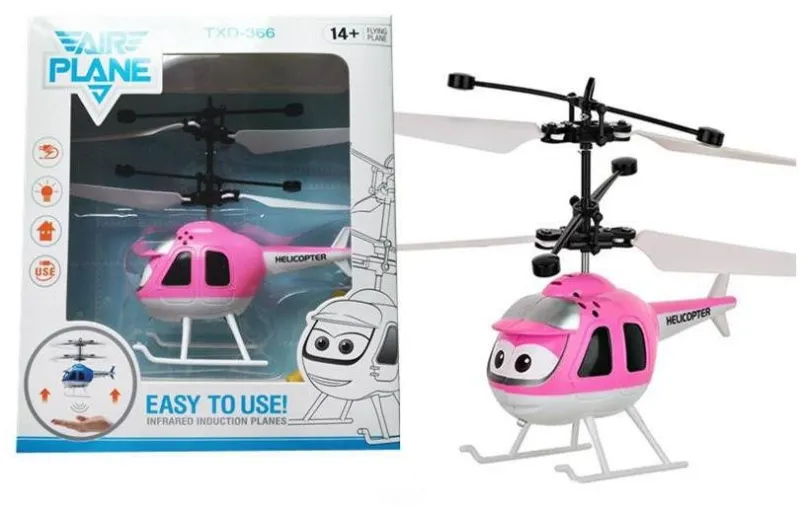 RC vrtuľník FM-Electrics Mini helikoptéra ružová ovládaná pohybom ruky a diaľkovým ovládačom