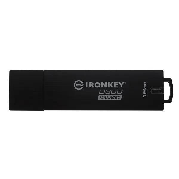 Kingston USB flash disk, USB 3.0, 16GB, IronKey Managed D300SM, čierny, IKD300S/16GB, USB A, šifrovanie XTS-AES 256-bit, FIPS 140-2