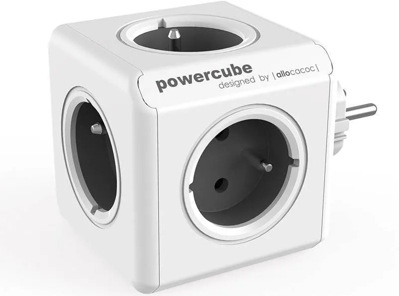 Zásuvka PowerCube Original sivá, – 5 výstupov, detská poistka, uzemnenie