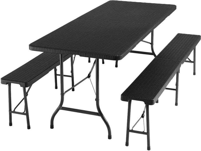 Campingová sada Kempingová sada stola a lavice skladacia čierna-ratanový vzhľad