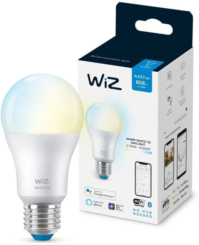 WiZ Tunable white 8718699787035 inteligentná LED žiarovka E27 | 1x8W | 806lm | 2700-6500K