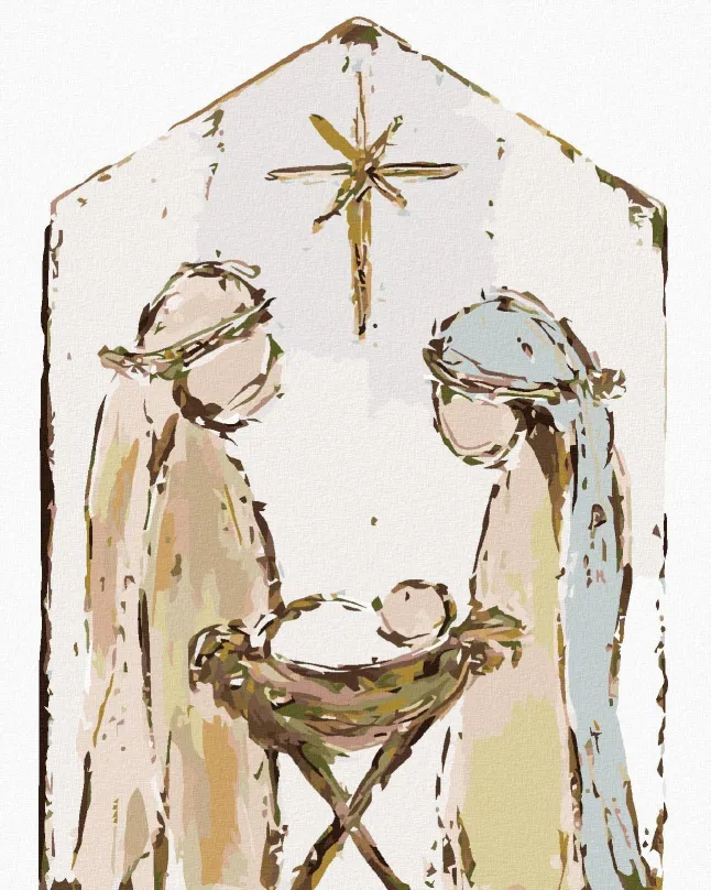 Maľovanie podľa čísel Betlehem Mária, Jozef a Ježiško (Haley Bush), 80x100 cm, bez rámu a bez vypnutia plátna