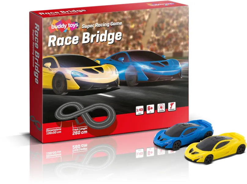 Autodráha Buddy Toys Race Bridge, elektrická a skladacia, dĺžka trate 260 cm, pre deti od
