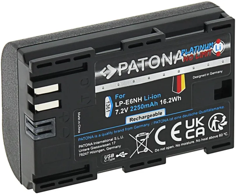 Batéria pre fotoaparát PATONA batéria pre Canon LP-E6NH 2250mAh Li-Ion Platinum USB-C nabíjanie