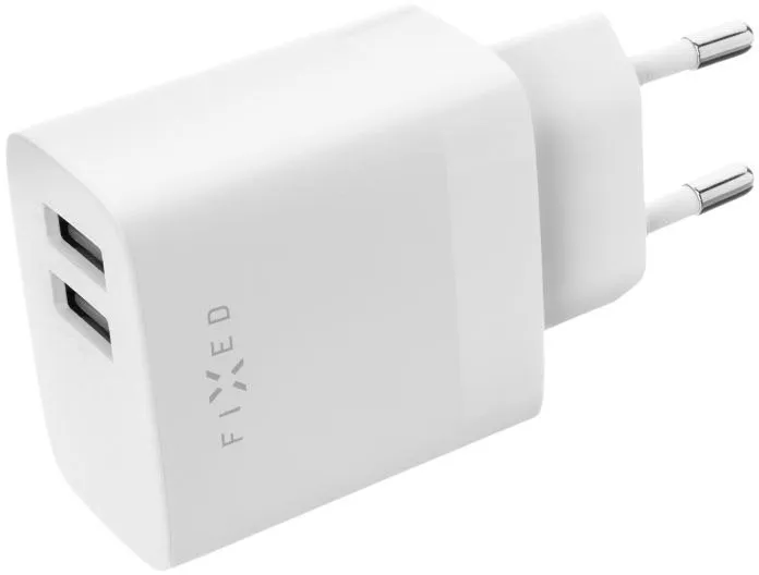 Nabíjačka do siete FIXED Smart Rapid Charge s 2xUSB výstupom a USB/USB-C káblom 1m 17W biela