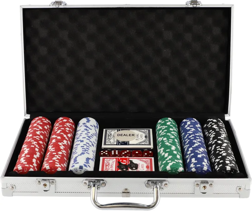 Spoločenská hra Teddies Poker sada 300ks + karty + kocky v hliníkovom kufríku