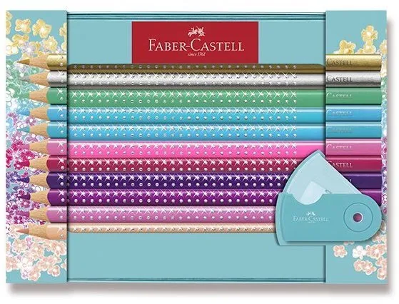 Pastelky FABER-CASTELL Sparkle v dizajnovej plechovej dóze, súprava 21 ks