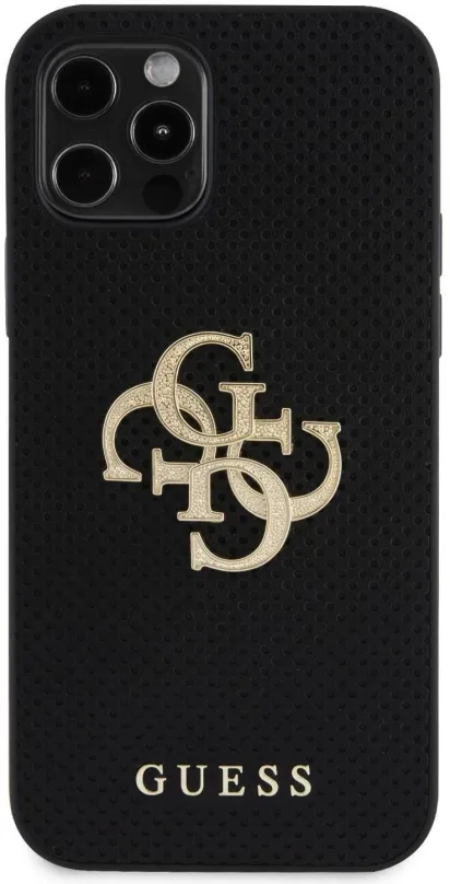 Kryt na mobil Guess PU Perforated 4G Glitter Metal Logo Zadný Kryt pre iPhone 12/12 Pro Black