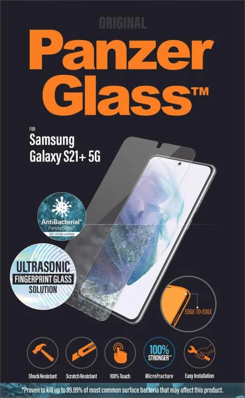 Ochranné sklo PanzerGlass Edge-to-Edge Antibacterial pre Samsung Galaxy S21+ 5G (celolepené s funkčným odtlačkom prsníka