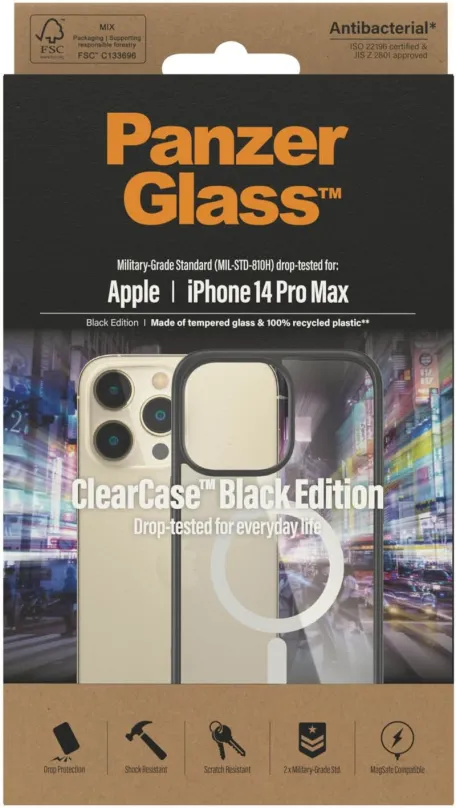 Kryt na mobil PanzerGlass ClearCase Apple iPhone 14 Pre Max (Black edition) s MagSafe, pre