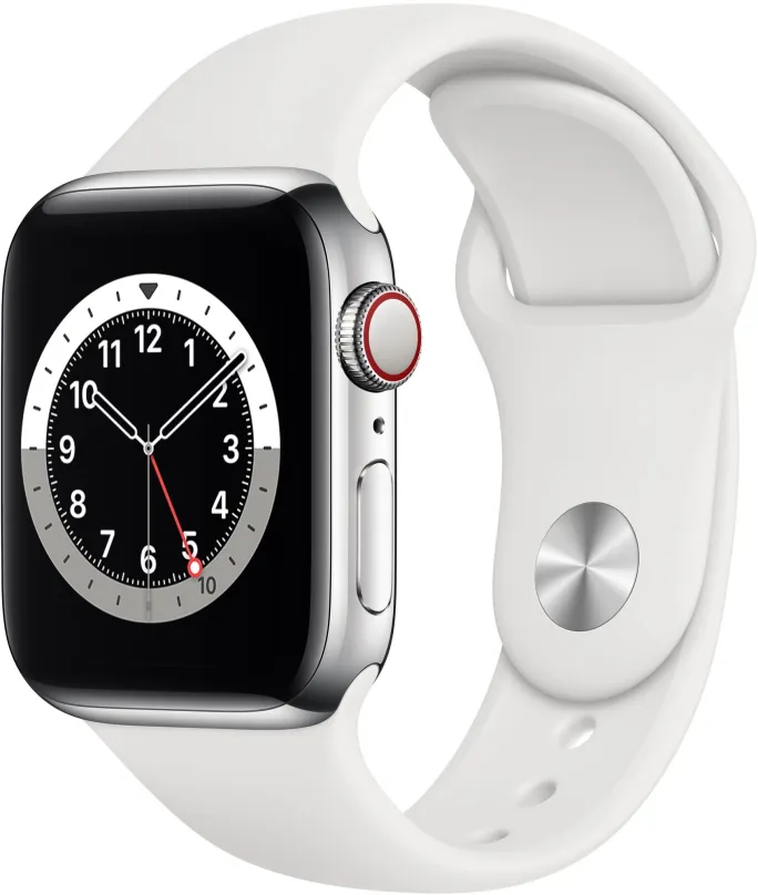 Chytré hodinky Apple Watch Series 6 40mm Cellular Strieborný nerez s bielym športovým remienkom