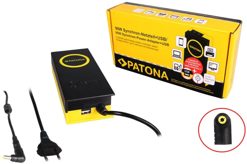 Napájací adaptér PATONA k ntb/ 19V/4.74A 90W/ konektor 5.5x2.5mm/ + výstup USB