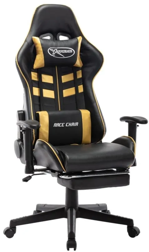 Herná stolička SHUMEE Herná stolička s podnožkou čierna a zlatá umelá koža, 20512