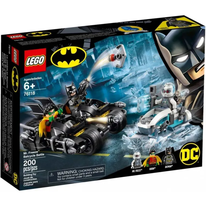 LEGO stavebnica LEGO Super Heroes 76118 Mr. Freeze vs. Batman na Batmotorke, pre chlapcov,