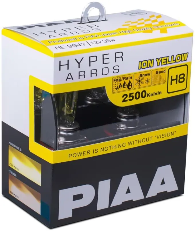 Autožiarovka PIAA Hyper Arros Ion Yellow 2500KK H8 - teplé žlté svetlo 2500K na použitie v extrémnych podmienkach