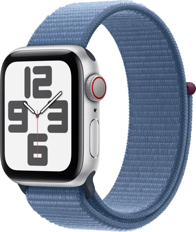 Chytré hodinky Apple Watch SE Cellular 40mm Strieborný hliník s ľadovo modrým prevliekacím športovým remienkom